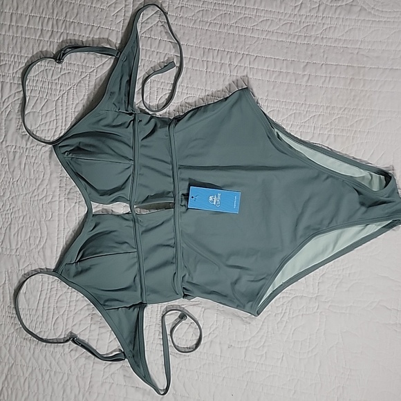Cupshe Other - Women's Green One Piece Swimsuit with Unique Cutouts and Structured Bustier